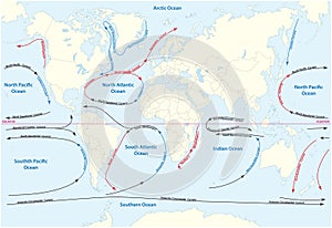 World map with major marine currents