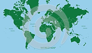 World map, Mercator projection with boundary line