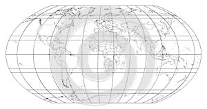 World map with meridians and parallels grid on white background. All countries and islands. Vector eps8