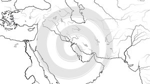 World Map of MIDDLE EAST REGION: Asia Minor, Levant, Near East, Middle East. Geographic chart.