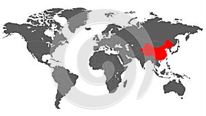 World Map in Monochrome with China Selected