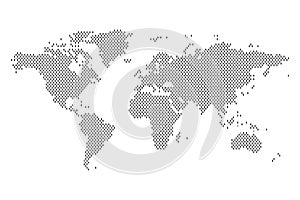 World map mosaic of black vertical dashes. Vector illustration