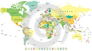 World Map and Navigation Icons - illustration.