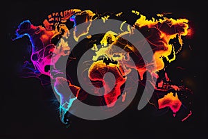World map neon colorfool illustration photo