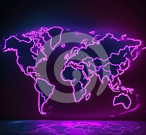 World map neon lights