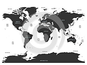 World map of Oceans with labels of oceans, seas, gulfs, bays and straits