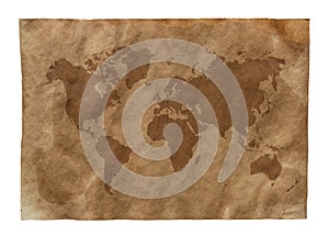 World map on old brown grunge paper