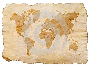 World map on old grunge brown paper