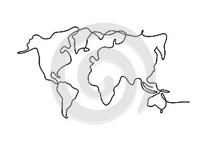 World map one line drawing on white isolated background. A Globe similar world map icon for Education, Travel worldwide,