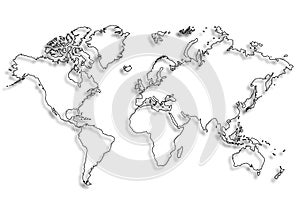 World map outline with shadow