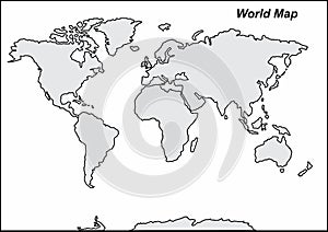 World map outline silhouette for learning