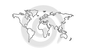 World map outline template with continents, North and South America, Europe and Asia, Africa and Australia. Vector