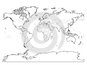 World map outline. Thin country borders