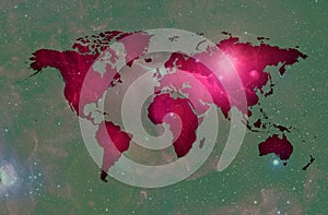 World map over spatial background.