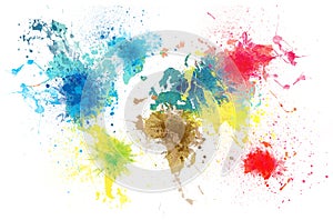 World map with paint splashes photo