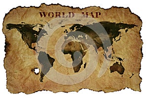 World map painted on old parchment