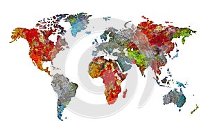 World map in palette of artist