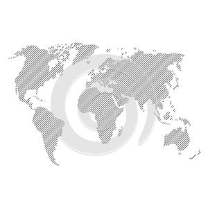 World map from pattern of black slanted parallel lines. Vector illustration