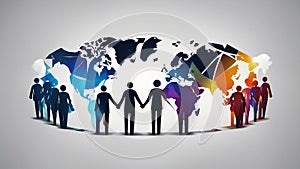 world map with people A logo of a global team work concept. The logo consists of abstract people