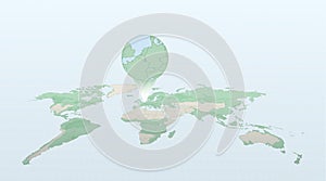 World map in perspective showing the location of the country Luxembourg with detailed map with flag of Luxembourg