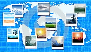 World map with photos of different geographic loca