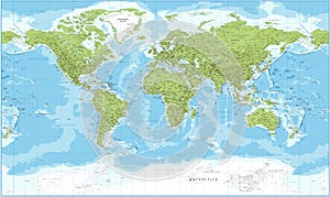 World Map - Physical Topographic - Vector Detailed Illustration