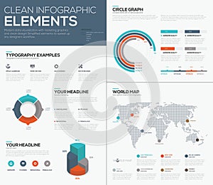 World map and pie chart data visualization vector infographics