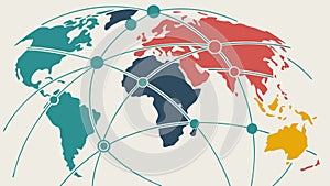 World Map with Pinpoints and Interconnected Routes, vector design Generative AI