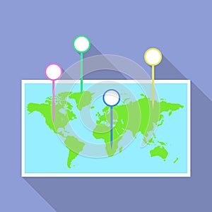 World map pins icon, flat style