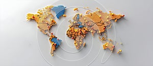 A world map with pins symbolizing global business communication and travel isolated on a white