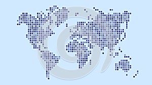 World map pixel design on blue background , Vector image .