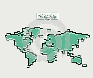 World map pixel in green color silhouette