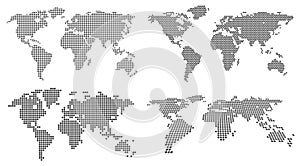 World Map with pixels, set map of the world from dots