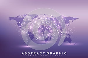 World map point with global technology networking concept. Digital data visualization. Lines plexus. Big Data background