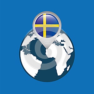 World map with pointer flag sweden