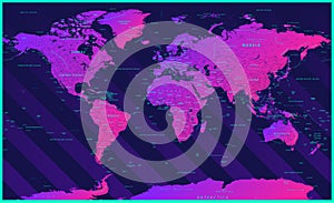 World Map Political - Bright Color Neon Modern Gradient - Vector Detailed Illustration