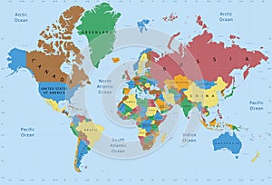 World map political detailed