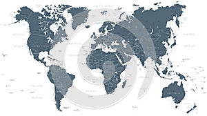 World Map Political Grayscale Vector