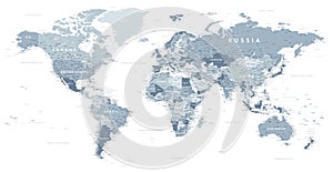 World Map Political - vector illustration. Highly detailed map of the world: countries, cities, water objects