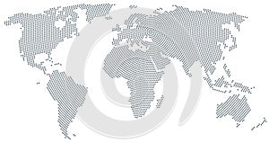 World map radial dot pattern gray color