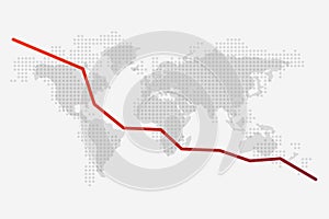 World map and a red fall graph on its background.