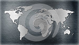 World map relief or shape on metal plate