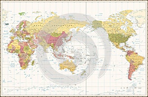 World Map Retro Color Pacific Centred