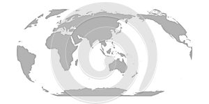 World Map in Robinson Projection. Asia and Australia centered. Solid gray land silhouette. Vector illustration