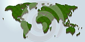 World map is green on a blue 3d background