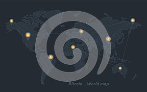World map with separates states and Bitcoin point
