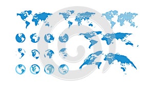 World map set on transparent background. Globe vector blue icon