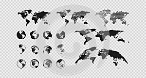 World map set on transparent background. Globe vector icon