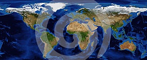 World Map Shaded Relief with Bathymetry