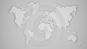 World map in shades of gray, with slight volume shadow. Digital 3D render
